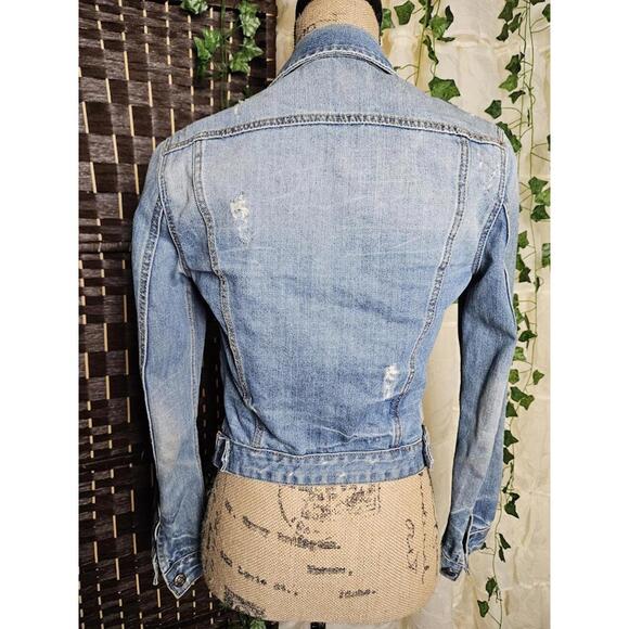 Zara Light Blue Distressed Denim Jacket for Women - Picture 3 of 4